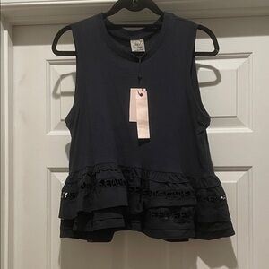 Cinq a Sept  Navy Sleeveless Ruffle Top